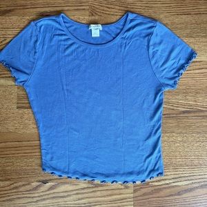 Blue Cropped Lettuce Cut Shirt